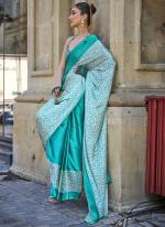 Sattin Crepe Sky Blue Party Wear Digital Printed Saree